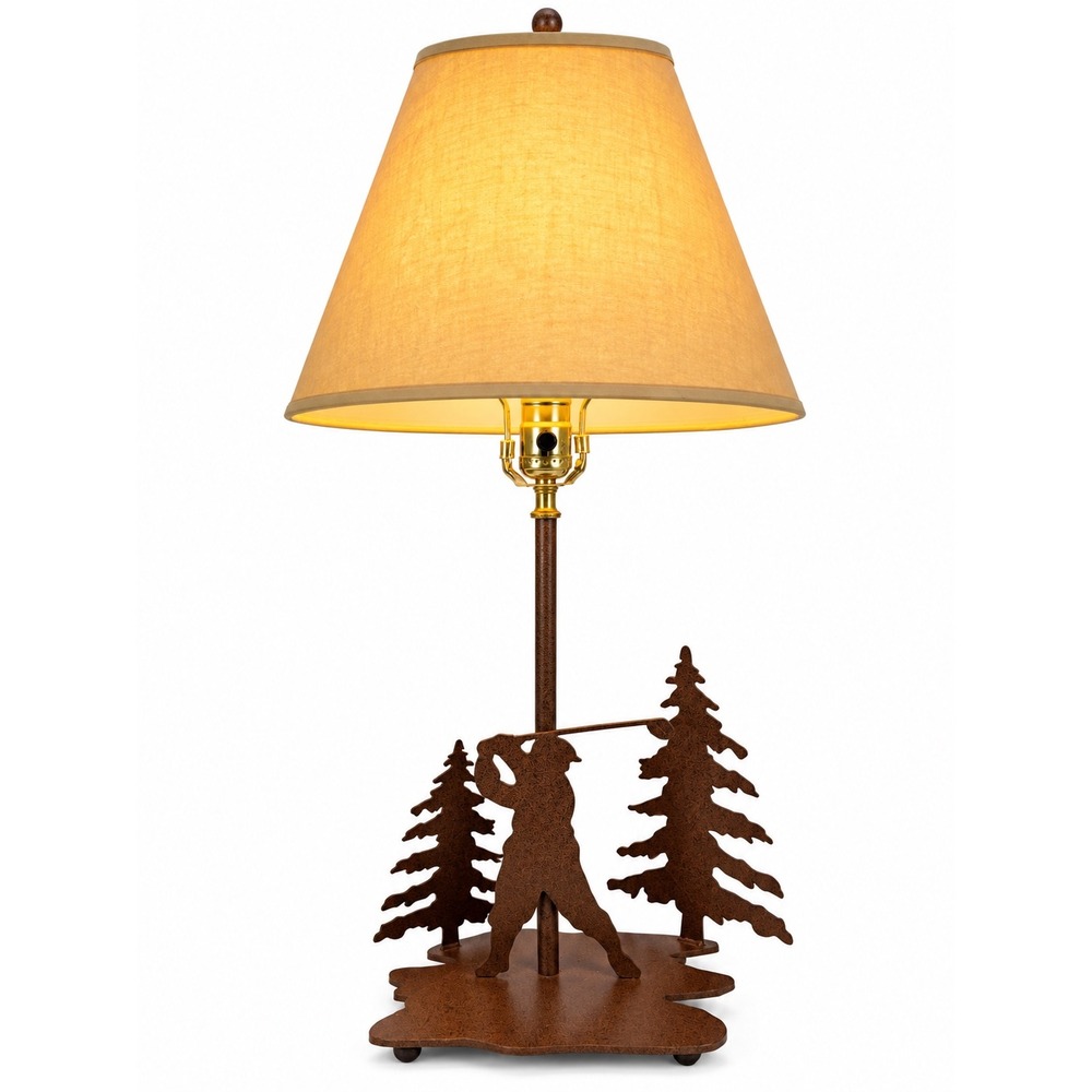 Vintage Metal Golfer Table Lamp 27" Rustic Cabin Lodge Pine Tree Sports Decor